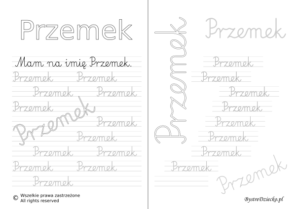 Karty pracy z imionami - nauka pisania imion dla dzieci - Przemek