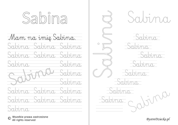 Karty pracy z imionami - nauka pisania imion dla dzieci - Sabina