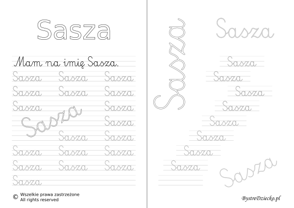 Karty pracy z imionami - nauka pisania imion dla dzieci - Sasza