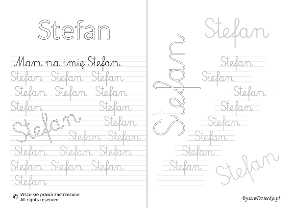 Karty pracy z imionami - nauka pisania imion dla dzieci - Stefan