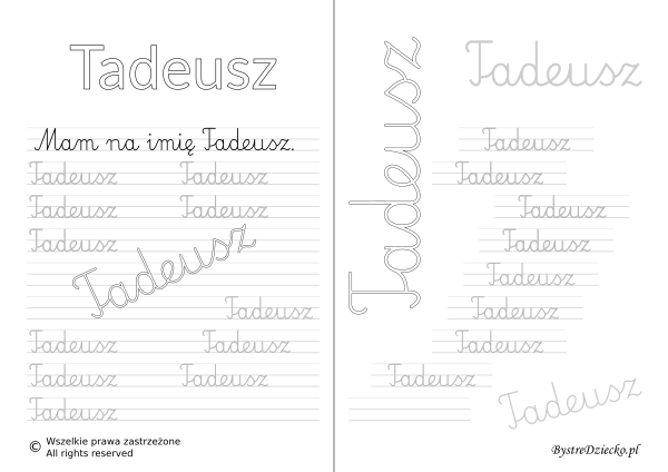 Karty pracy z imionami - nauka pisania imion dla dzieci - Tadeusz