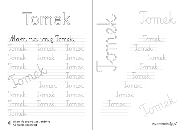 Karty pracy z imionami - nauka pisania imion dla dzieci - Tomek