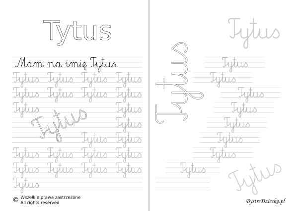 Karty pracy z imionami - nauka pisania imion dla dzieci - Tytus