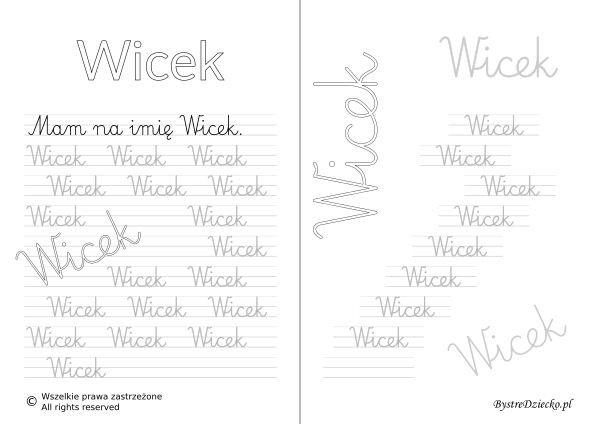 Karty pracy z imionami - nauka pisania imion dla dzieci - Wicek