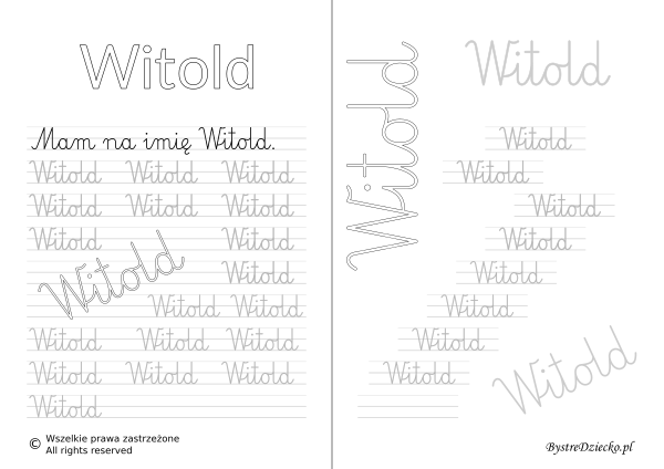 Karty pracy z imionami - nauka pisania imion dla dzieci - Witold