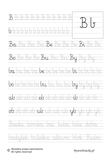 B - nauka pisania sylabami - karty pracy dla dzieci do druku