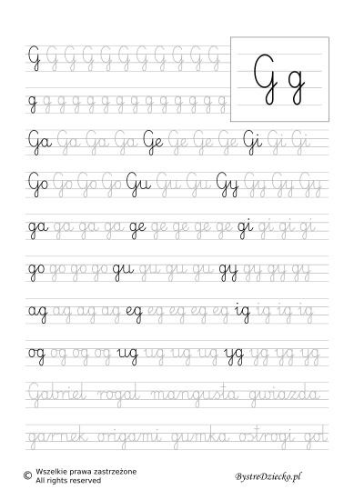 G - nauka pisania sylabami - karty pracy dla dzieci