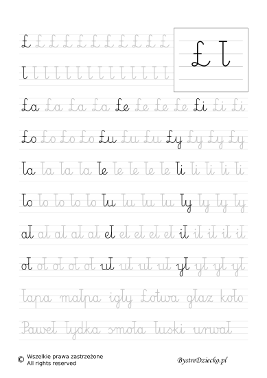 Ł - nauka pisania sylabami - karty pracy dla dzieci