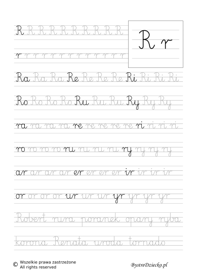 R - nauka pisania sylabami - karty pracy dla dzieci