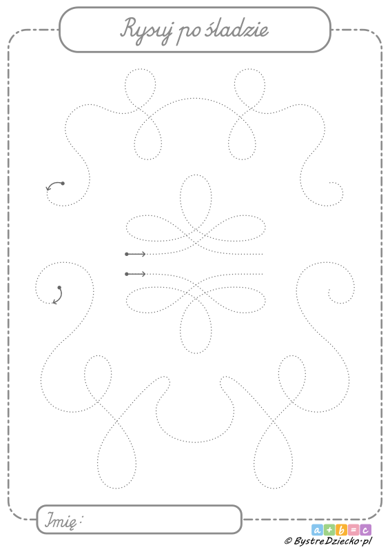 Szlaczki dla dzieci do ćwiczeń grafomotorycznych, rysowanie po śladzie do druku, plik PDF