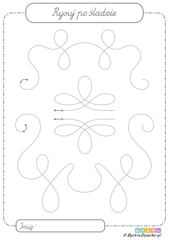 Szlaczki dla dzieci do ćwiczeń grafomotorycznych, rysowanie po śladzie do druku, plik PDF