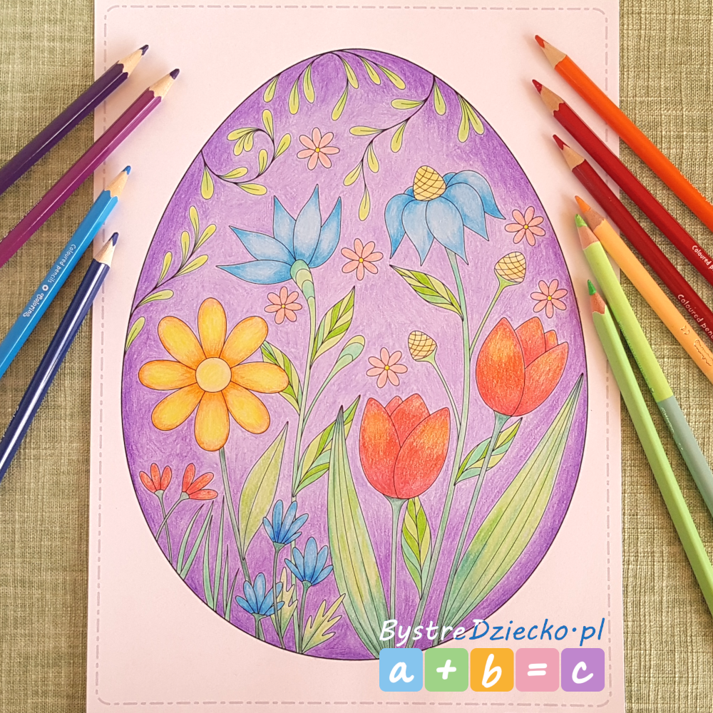 Pisanki w kwiaty, kolorowanki wielkanocne do druku dla dzieci
