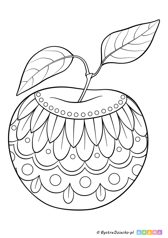Jabłkokolorowanka  mandala, owocowe kolorowanki do druku dla dzieci i przedszkolaków