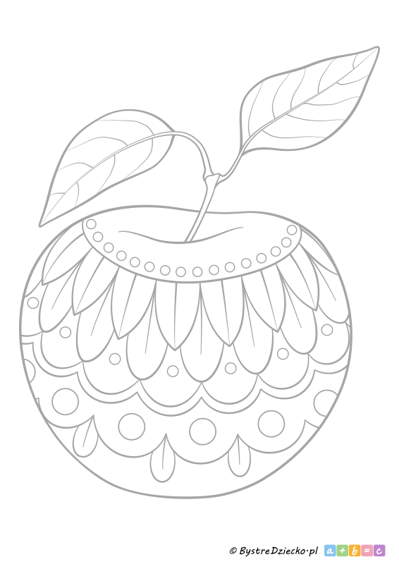Jabłko kolorowanka mandala, owocowe kolorowanki do druku dla dzieci i przedszkolaków