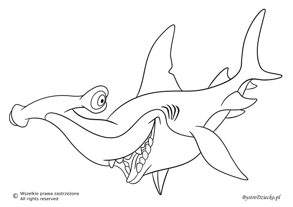 Rekin młot, kolorowanki do wydruku dla dzieci, malowanki ze zwierzętami morskimi