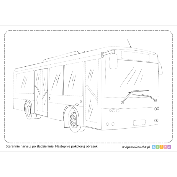 Autobus jako ćwiczenie grafomotoryczne do rysowania po śladzie dla dzieci