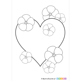 Kolorowanka serce i kwiaty - Kolorowanki na Walentynki dla dzieci do wydrukowania