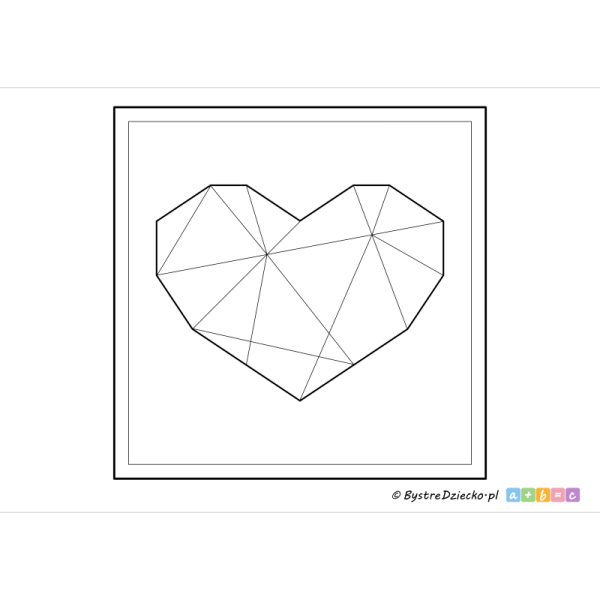 Kolorowanka geometryczne serce - Kolorowanki na Walentynki dla dzieci do wydrukowania