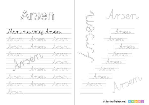 Karty pracy z imionami - nauka pisania imion dla dzieci - Arsen