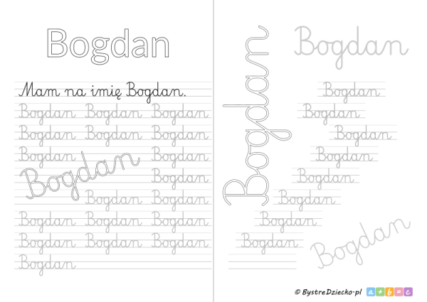 Karty pracy z imionami - nauka pisania imion dla dzieci - Bogdan
