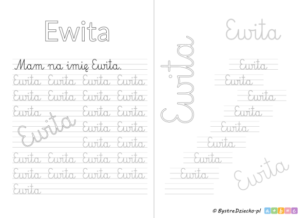 Karty pracy z imionami - nauka pisania imion dla dzieci - Ewita