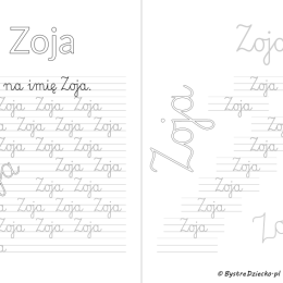Karty pracy z imionami - nauka pisania imion dla dzieci - Zoja