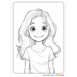 Uśmiechnięta dziewczynka kolorowanka w stylu cartoon, jako zdjęcie portretowe, kolorowanki do druku dla dzieci i przedszkolaków
