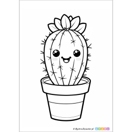 Kolorowanki kaktusy - uroczy kaktus Kawaii w doniczce narysowany grubymi liniami, łatwe kolorowanki do druku dla dzieci i przedszkolaków