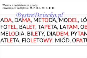 Wyrazy, zdania i teksty z podziałem na sylaby pisane kolorową czcionką - nauka czytania dla dzieci metodą sylabową - MPBL TD