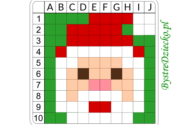 Mikołaj jako dyktando graficzne, piksele, nauka kodowania i programowanie dla dzieci - karty pracy do wydruku na zimę