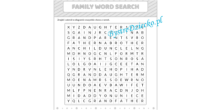 Angielski dla dzieci, rodzina wykreślanka - Family Word Search - worksheets for kids