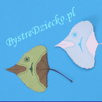 DIY Colored fish from dried autumn leaves of tree as part of the art for kids