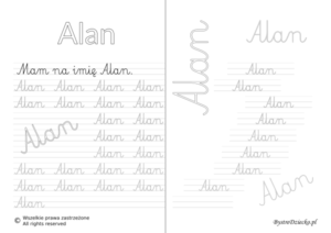 Karty pracy z imionami - nauka pisania imion dla dzieci - Alan