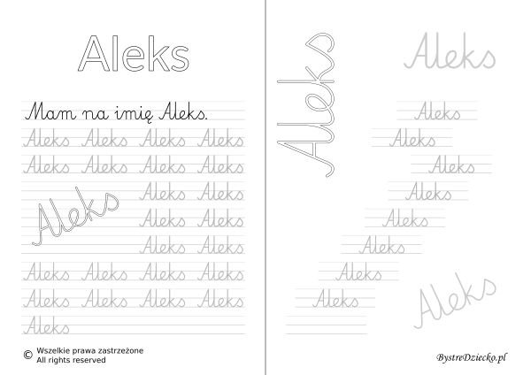 Karty pracy z imionami - nauka pisania imion dla dzieci - Aleks