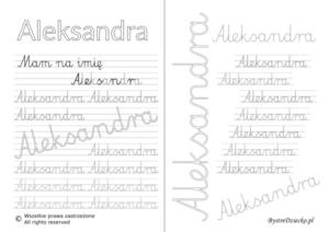 Karty pracy z imionami - nauka pisania imion dla dzieci - Aleksandra