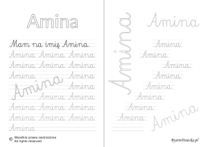Karty pracy z imionami - nauka pisania imion dla dzieci - Amina