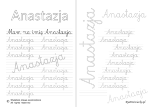 Karty pracy z imionami - nauka pisania imion dla dzieci - Anastazja