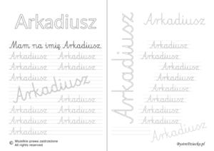 Karty pracy z imionami - nauka pisania imion dla dzieci - Arkadiusz