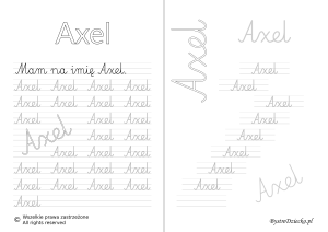 Karty pracy z imionami - nauka pisania imion dla dzieci - Axel