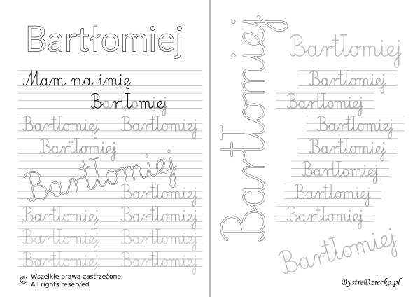 Karty pracy z imionami - nauka pisania imion dla dzieci - Bartłomiej