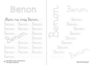 Karty pracy z imionami - nauka pisania imion dla dzieci - Benon
