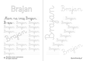 Karty pracy z imionami - nauka pisania imion dla dzieci - Brajan