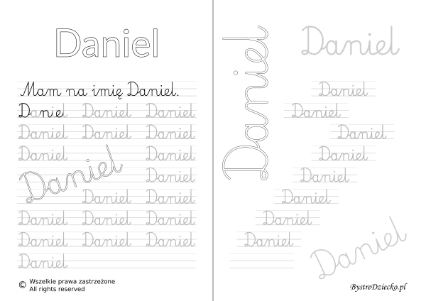 Karty pracy z imionami - nauka pisania imion dla dzieci - Daniel