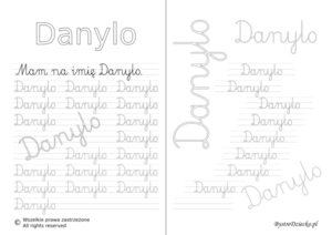 Karty pracy z imionami - nauka pisania imion dla dzieci - Danylo