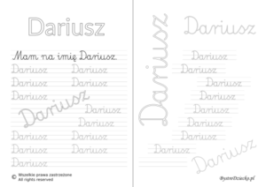 Karty pracy z imionami - nauka pisania imion dla dzieci - Dariusz