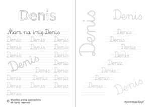 Karty pracy z imionami - nauka pisania imion dla dzieci - Denis