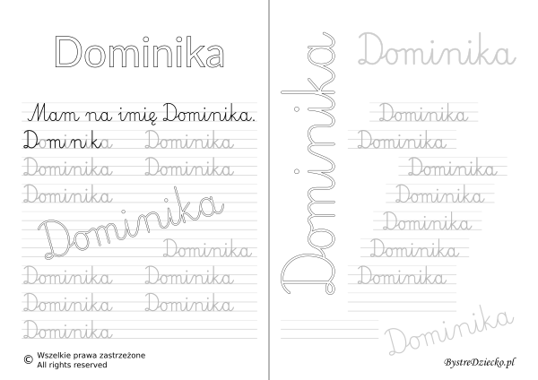 Karty pracy z imionami - nauka pisania imion dla dzieci - Dominika