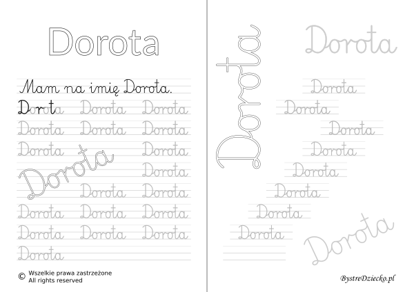 Karty pracy z imionami - nauka pisania imion dla dzieci - Dorota
