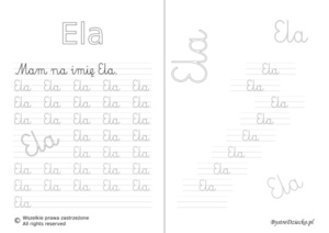 Karty pracy z imionami - nauka pisania imion dla dzieci - Ela