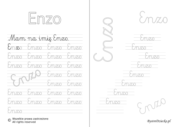 Karty pracy z imionami - nauka pisania imion dla dzieci - Enzo